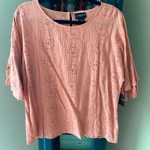 Liz Claiborne Career Blouse - Light Pink/Coral - Ruffled Sleeves